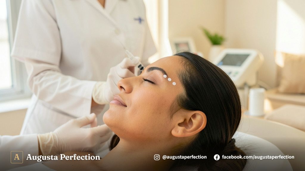 Seringa de ácido hialurônico para preenchimento facial em ambiente cirúrgico e elegante de clínica estética.