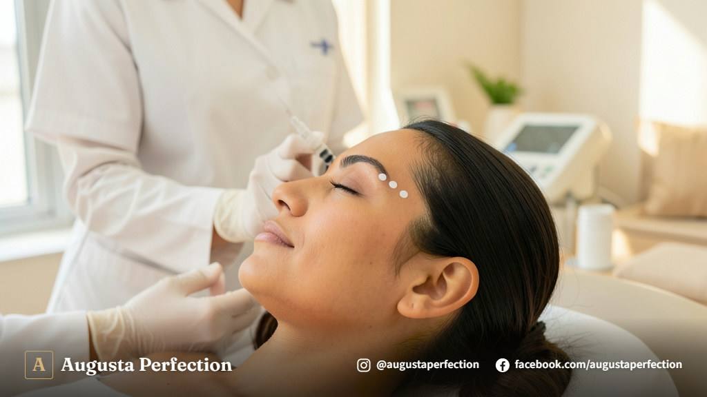 Seringa de ácido hialurônico para preenchimento facial em ambiente cirúrgico e elegante de clínica estética.