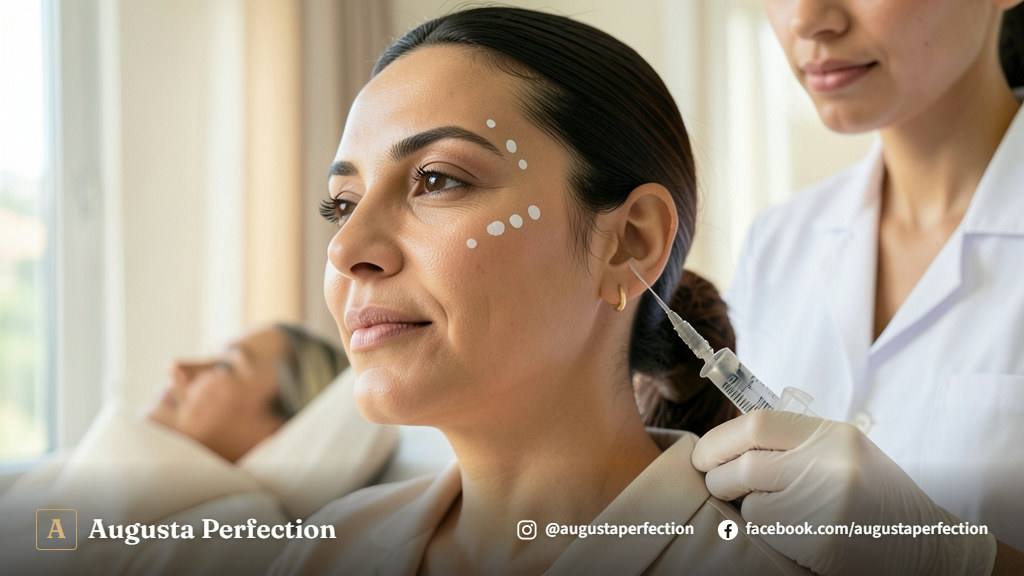 Ambiente de clínica de estética premium preparado para procedimento de preenchimento facial de zigomático.