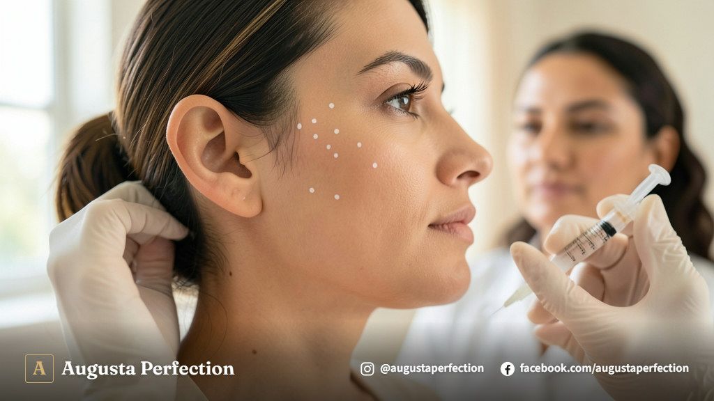 Especialista em estética facial em consultório climatizado em Jundiaí preparando procedimento no zigomático.