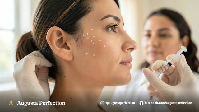 Especialista em estética facial em consultório climatizado em Jundiaí preparando procedimento no zigomático.