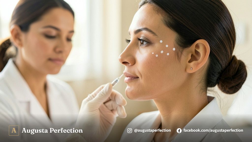 Profissional de estética avançada preparando seringa preenchida para procedimento em clínica moderna e higienizada.