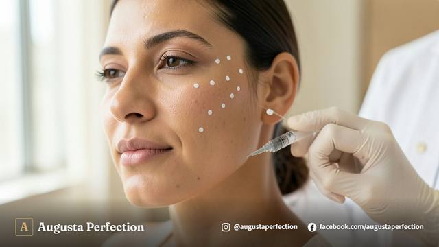 Bancada higienizada de clínica estética avançada com materiais esterilizados para preenchimento de zigomático.