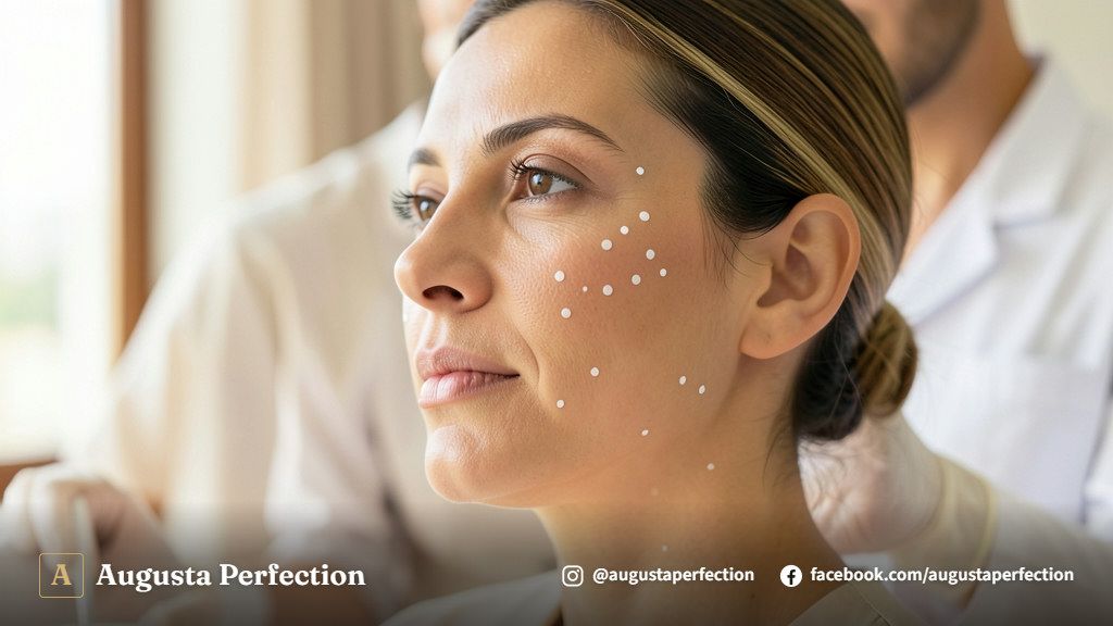 Profissional de estética avançada preparando material estéril para tratamento de reestruturação facial em ambiente clínico.