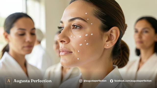 Seringa de ácido hialurônico e frasco em ambiente de clínica estética para preenchimento facial.