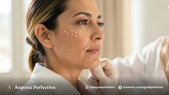 Especialista em estética com luvas estéreis segurando microcânula em ambiente clínico organizado e seguro.