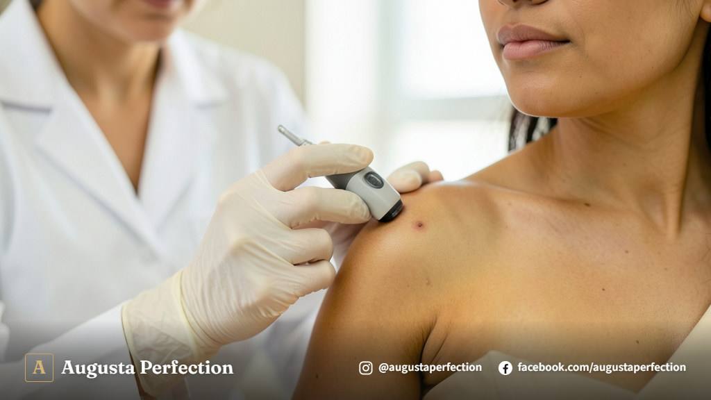Profissional de estética avançada preparando equipamentos esterilizados em ambiente clínico moderno.