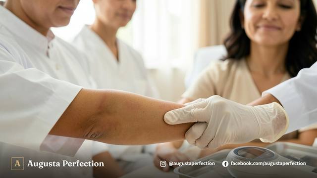 Especialista em clínica de estética preparando equipamento para tratamento de remoção de cicatriz em Bauru.