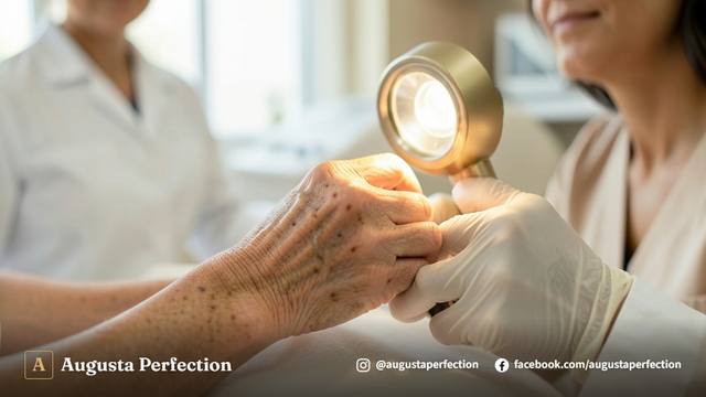 Especialista em estética preparando produto regenerador para os cuidados pós-procedimento de remoção de manchas senis.