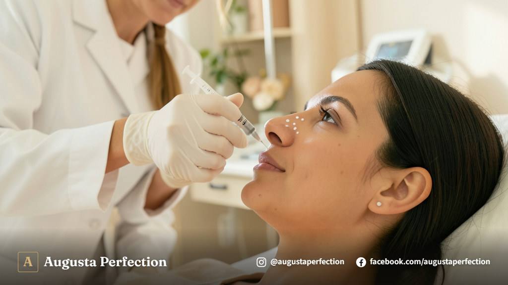 Consultório de estética avançada com ambiente elegante e limpo para procedimentos de harmonização nasal.
