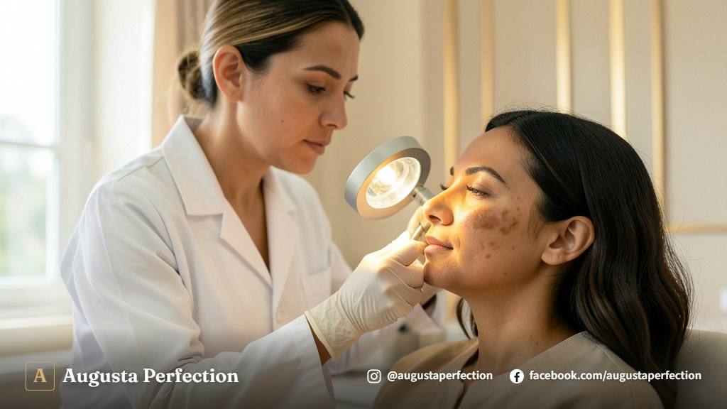 Ambiente sereno de clínica estética refinada com produtos de cuidados para a pele em prateleira iluminada