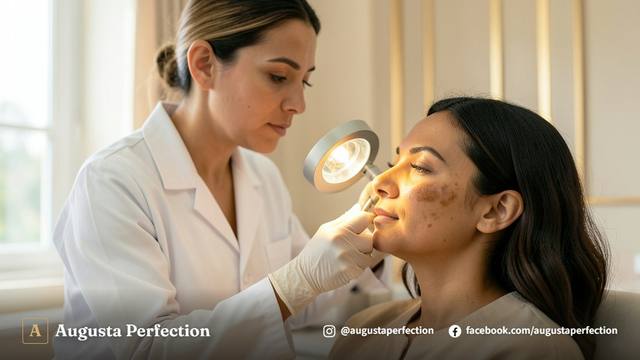 Ambiente sereno de clínica estética refinada com produtos de cuidados para a pele em prateleira iluminada