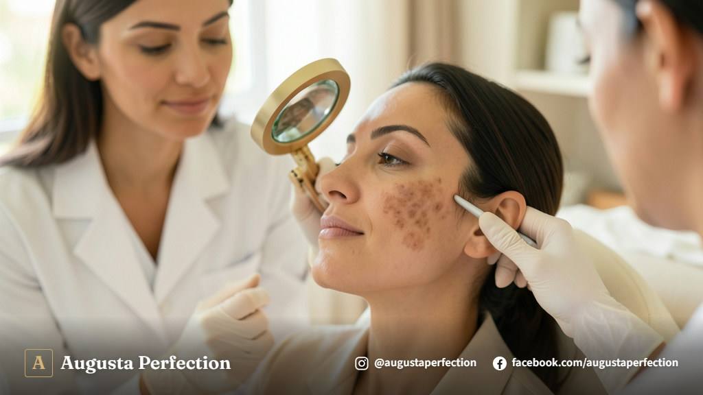 Atendimento profissional para tratamento de melasma em ambiente de clínica estética humanizada e moderna.
