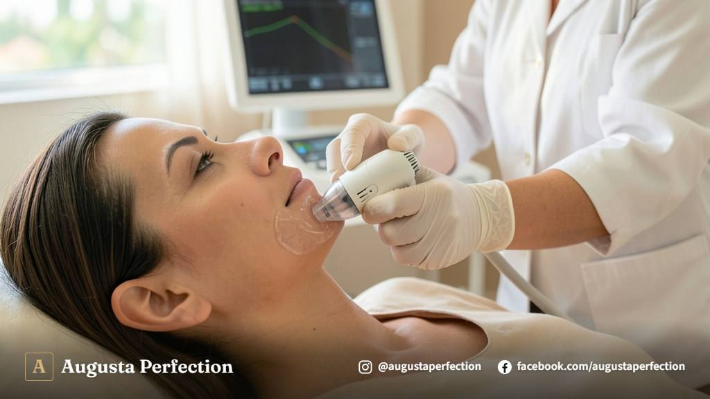 Equipamento de ultrassom microfocado em ambiente de clínica de estética avançada e sofisticada